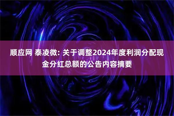 顺应网 泰凌微: 关于调整2024年度利润分配现金分红总额的公告内容摘要